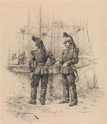 Collection of 13 military drawings.